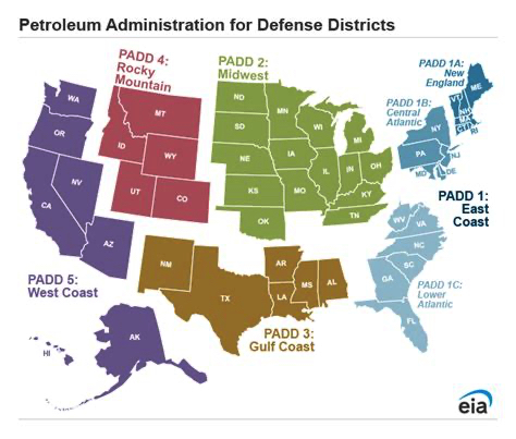 EIA PADD Regions Map